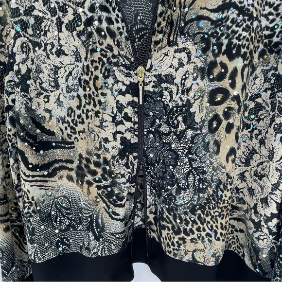 Joseph Ribkoff Animal Sequened Jacket Sheer Long Sleeve Stretch Embellished Top - Picture 4 of 16